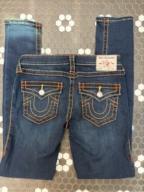 True Religion Stella Low Rise Skinny Jeans Womens 28 Blue Flap Pocket Stretch